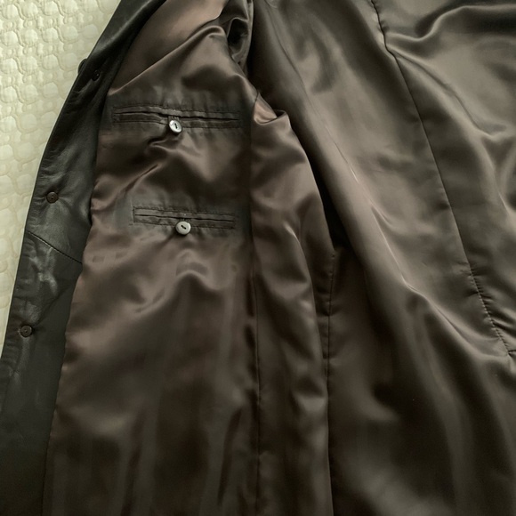 SARAR Dark Brown Genuine Leather Matrix vibe Trench Coat - Picture 3 of 11